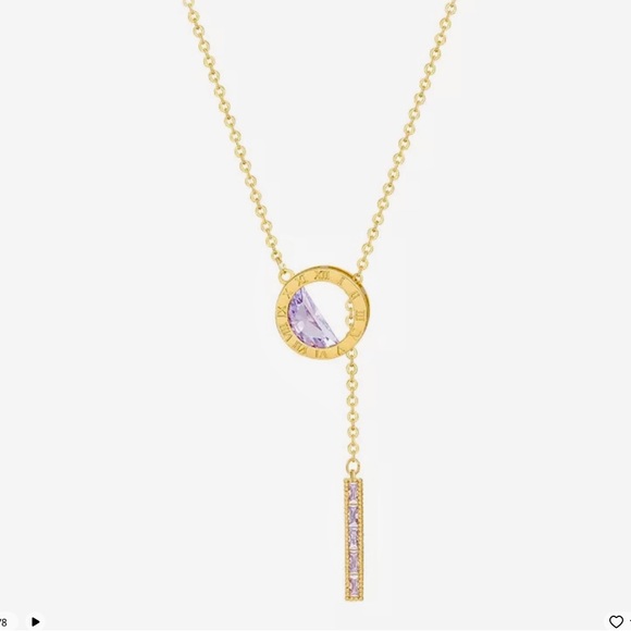 🆕 Stunning 18k Amethyst Roman Numeral Engraved Barrel Lariat Necklace NWT - Picture 6 of 14